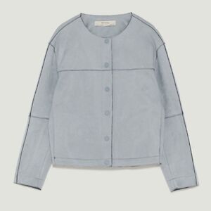 NEW ZARA Blue Suede Button Jacket
